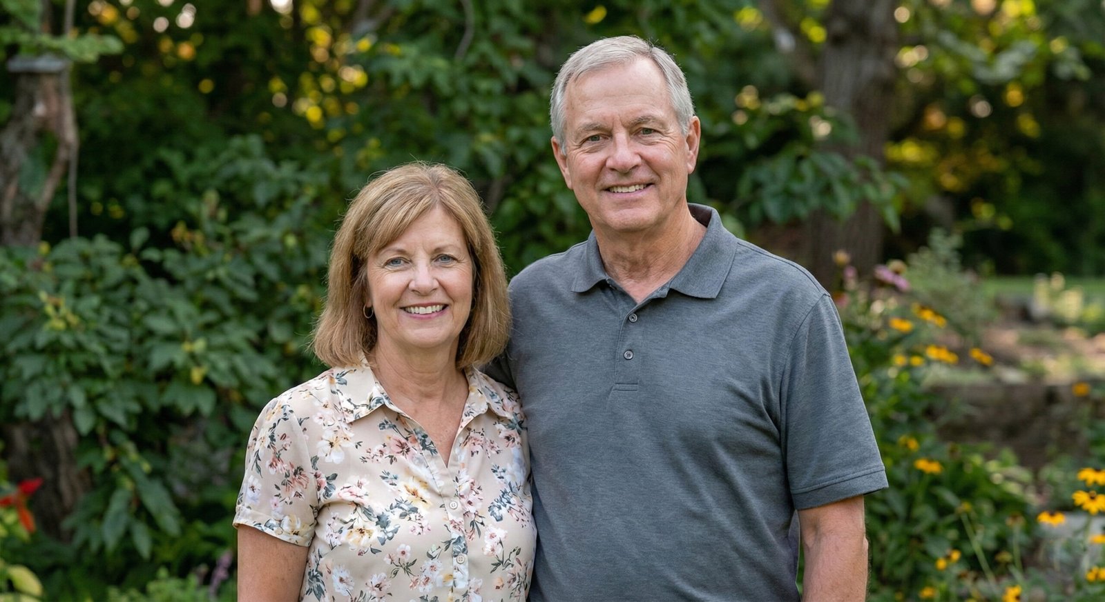 Smiling couple in backyard setting